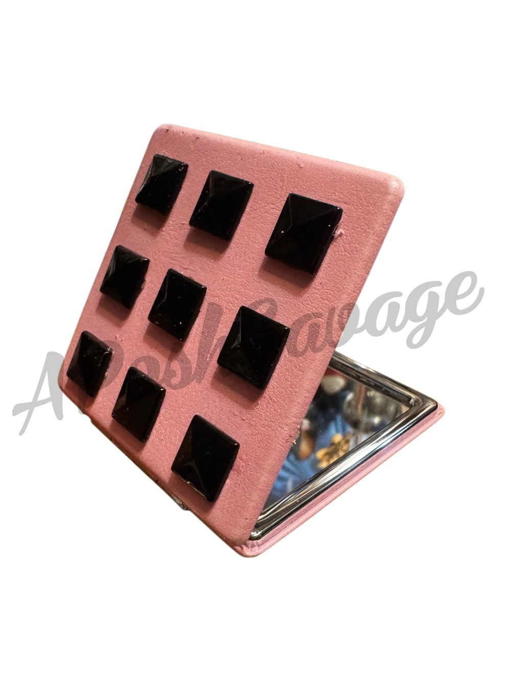 Chic Pink & Black Stud-Embellished Dual Compact Mirror - Compact Accessory
